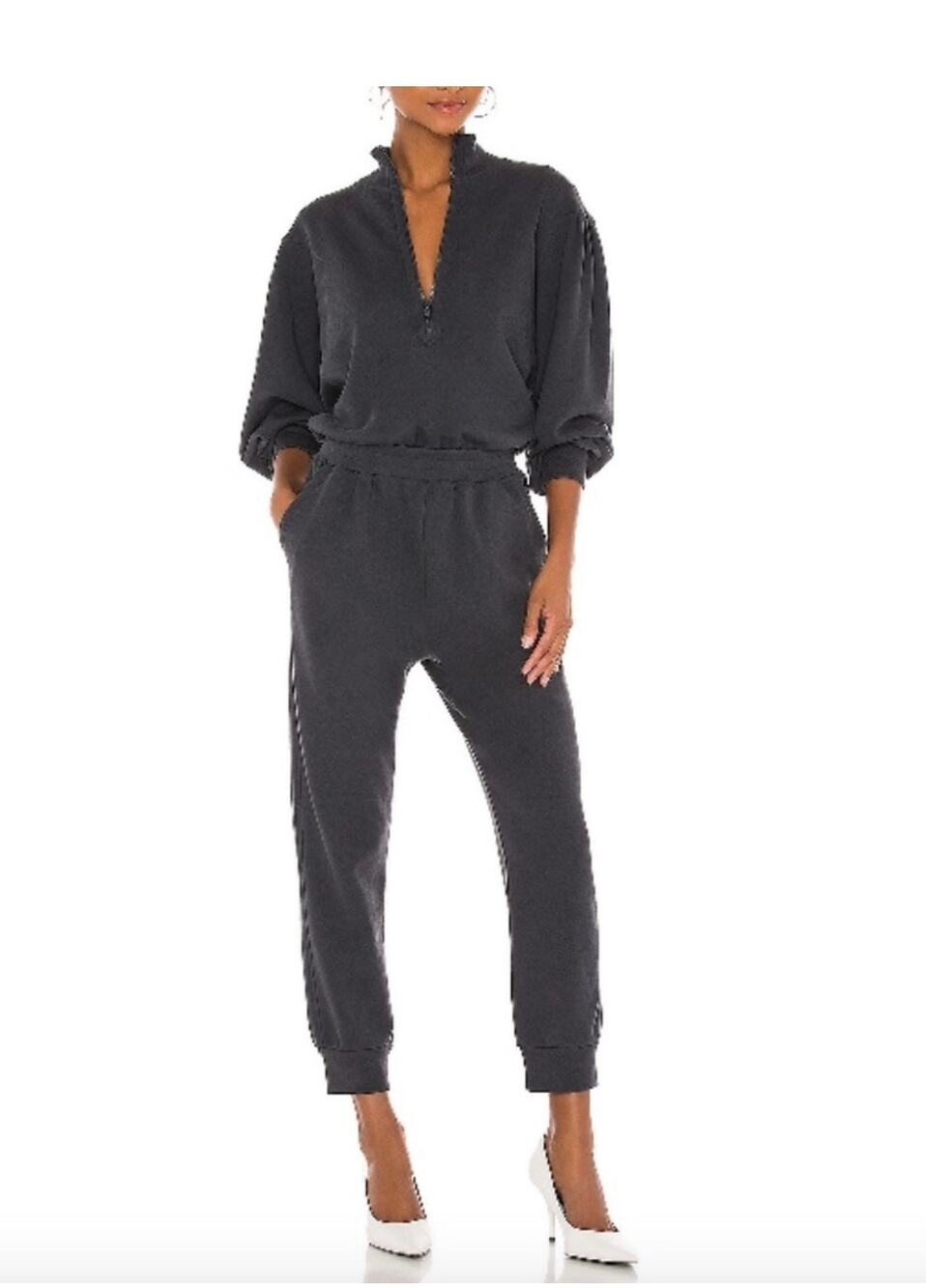 Frame Easy Jumpsuit in Faded Noir size S Half Zip 100% Pima Cotton Terry Jogger